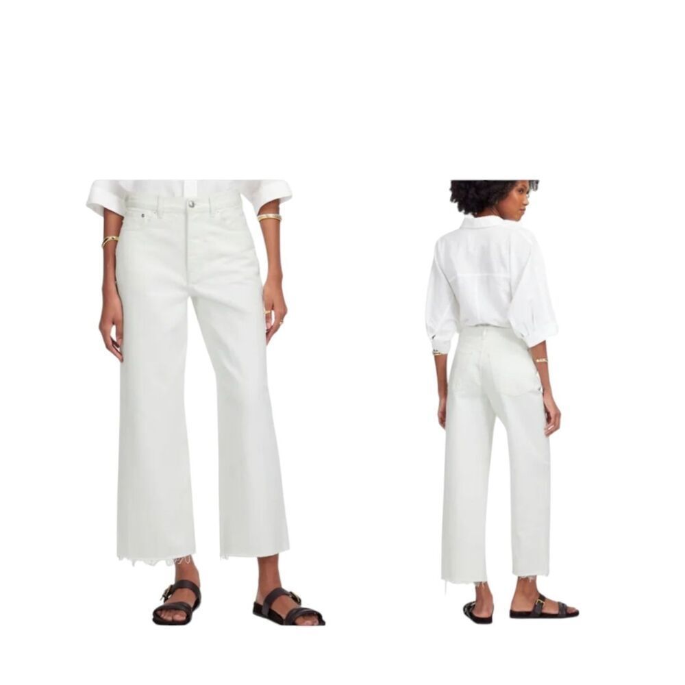 NWT Madewell Low-Slung Baggy Crop Jeans Pure White Raw Hem Size 32